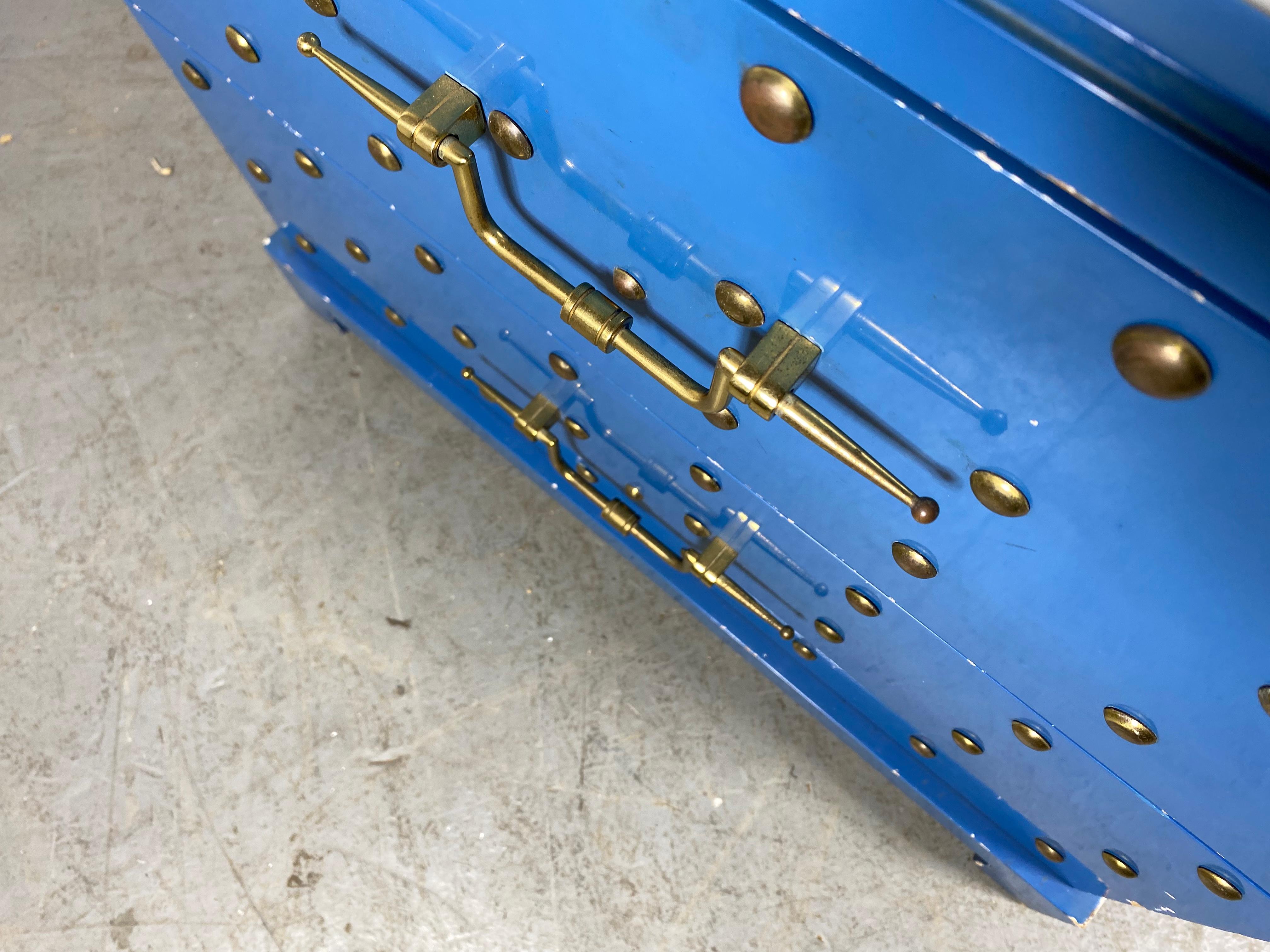 Mid-Century Modern Tommi Parzinger Originals Brass Studded & Blue Lacquered Two Drawer Chest For Sale