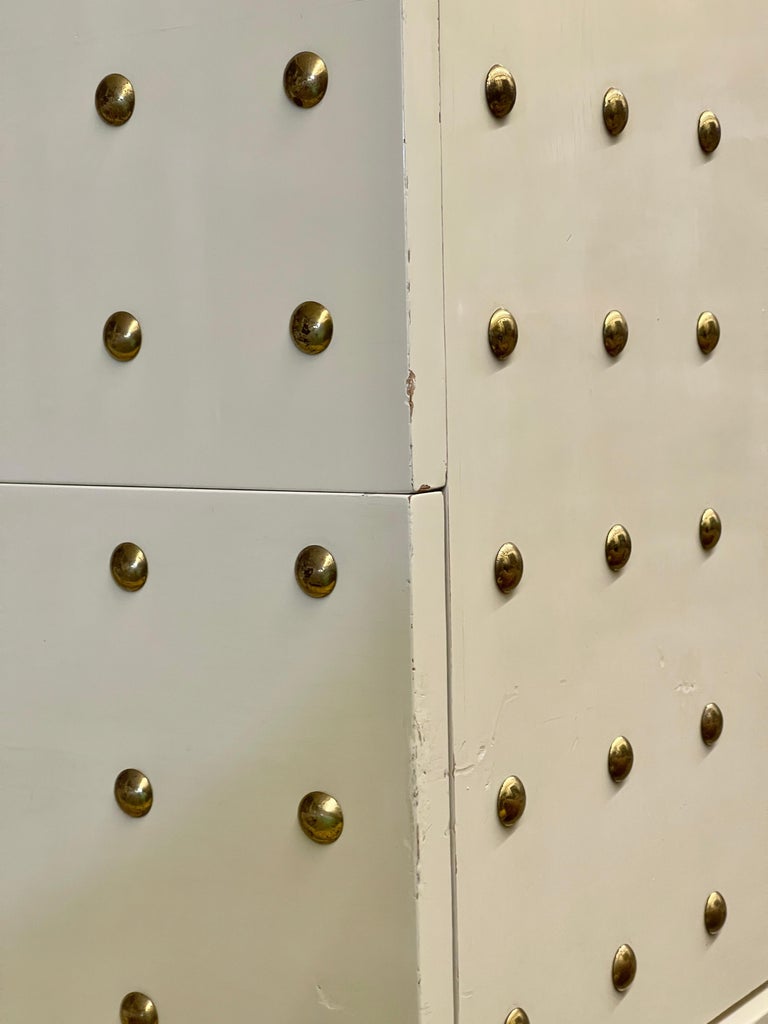 Tommi Parzinger Originals Brass Studded & White Lacquered Two Drawer Chest For Sale 8