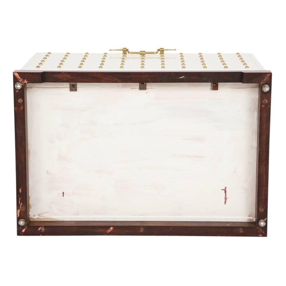 Tommi Parzinger Chest, White Lacquer, Brass Studded For Sale 3