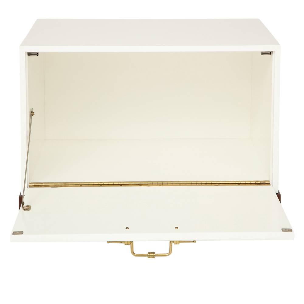 American Tommi Parzinger Chest, White Lacquer, Brass Studded For Sale