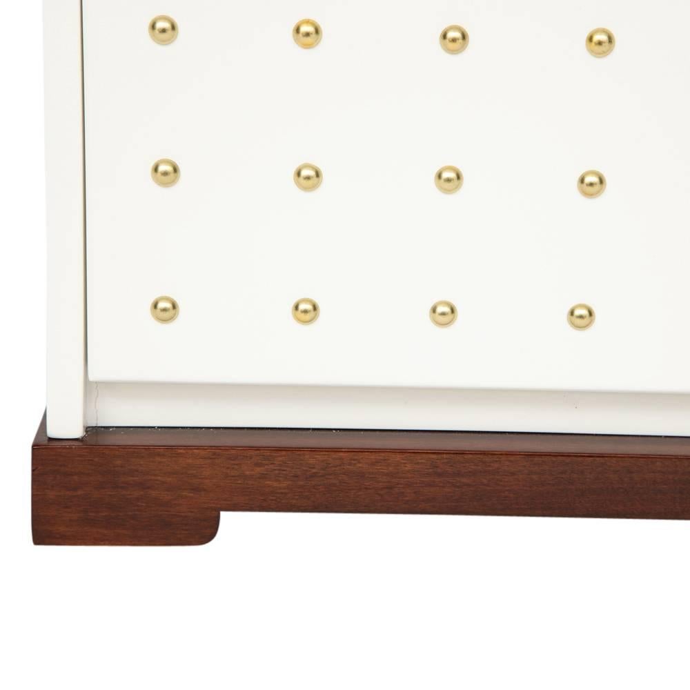 Tommi Parzinger Chest, White Lacquer, Brass Studded For Sale 1