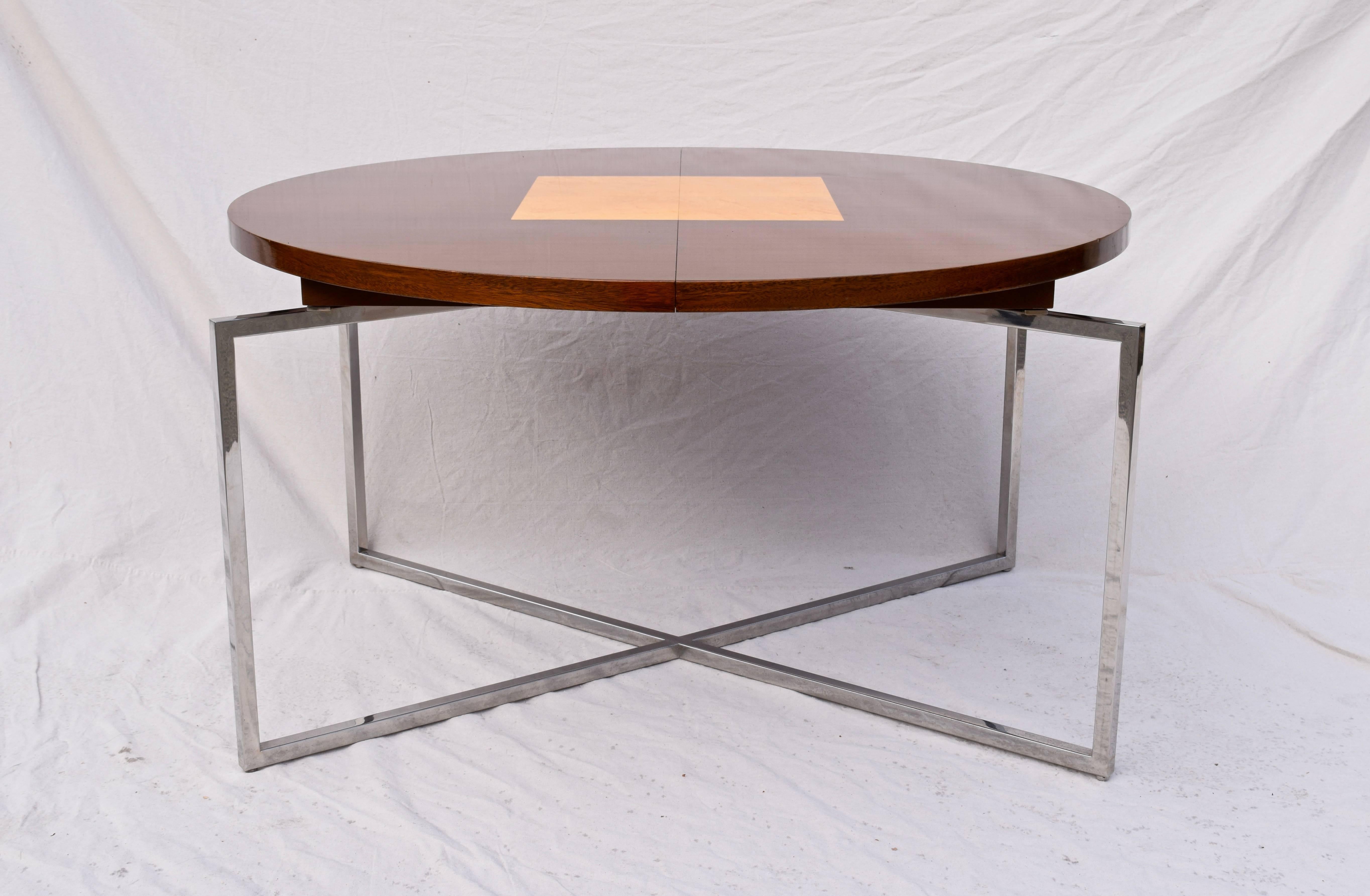 Chrome Tommi Parzinger Originals Dining in Mahogany and Birds Eye Maple