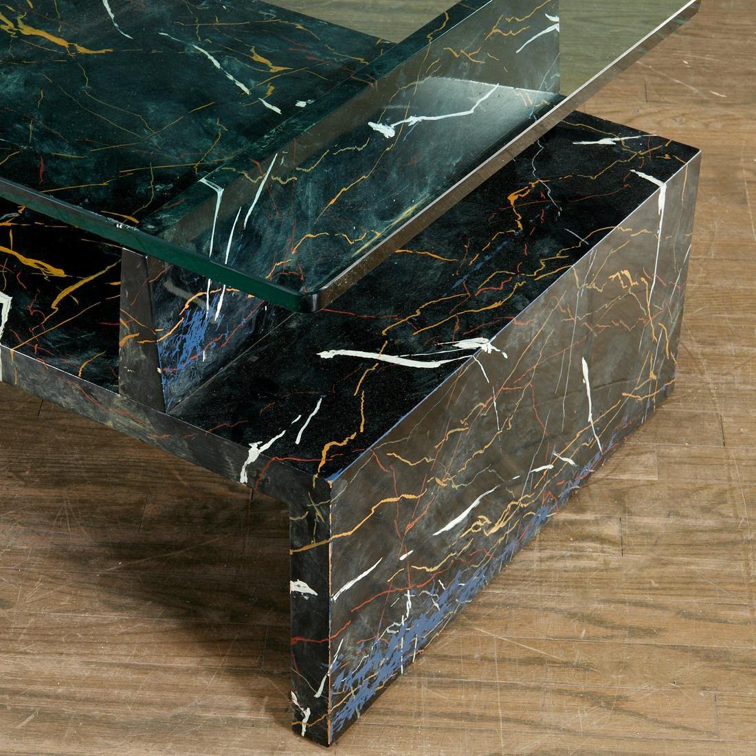 Lacquered Tommi Parzinger Painted Faux Marble Coffee Table For Sale