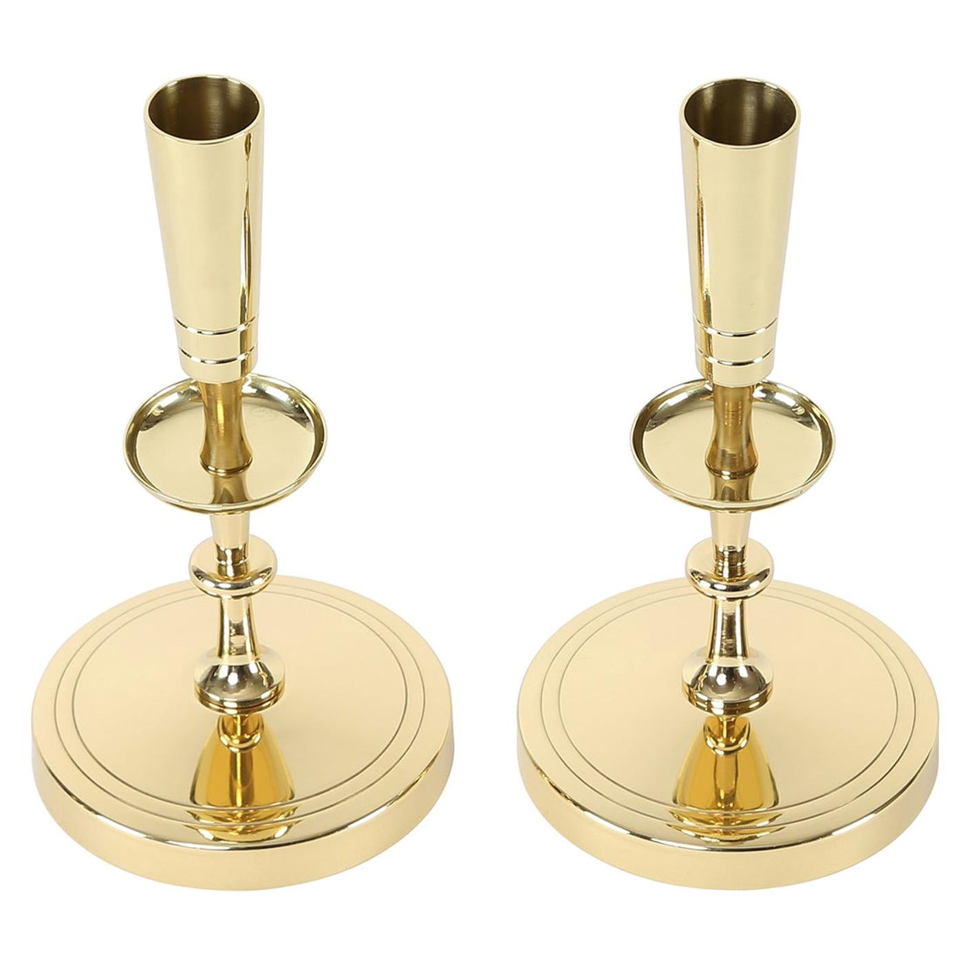Tommi Parzinger Pair of Candelabra in Polished Brass, 1950s, 'Signed'