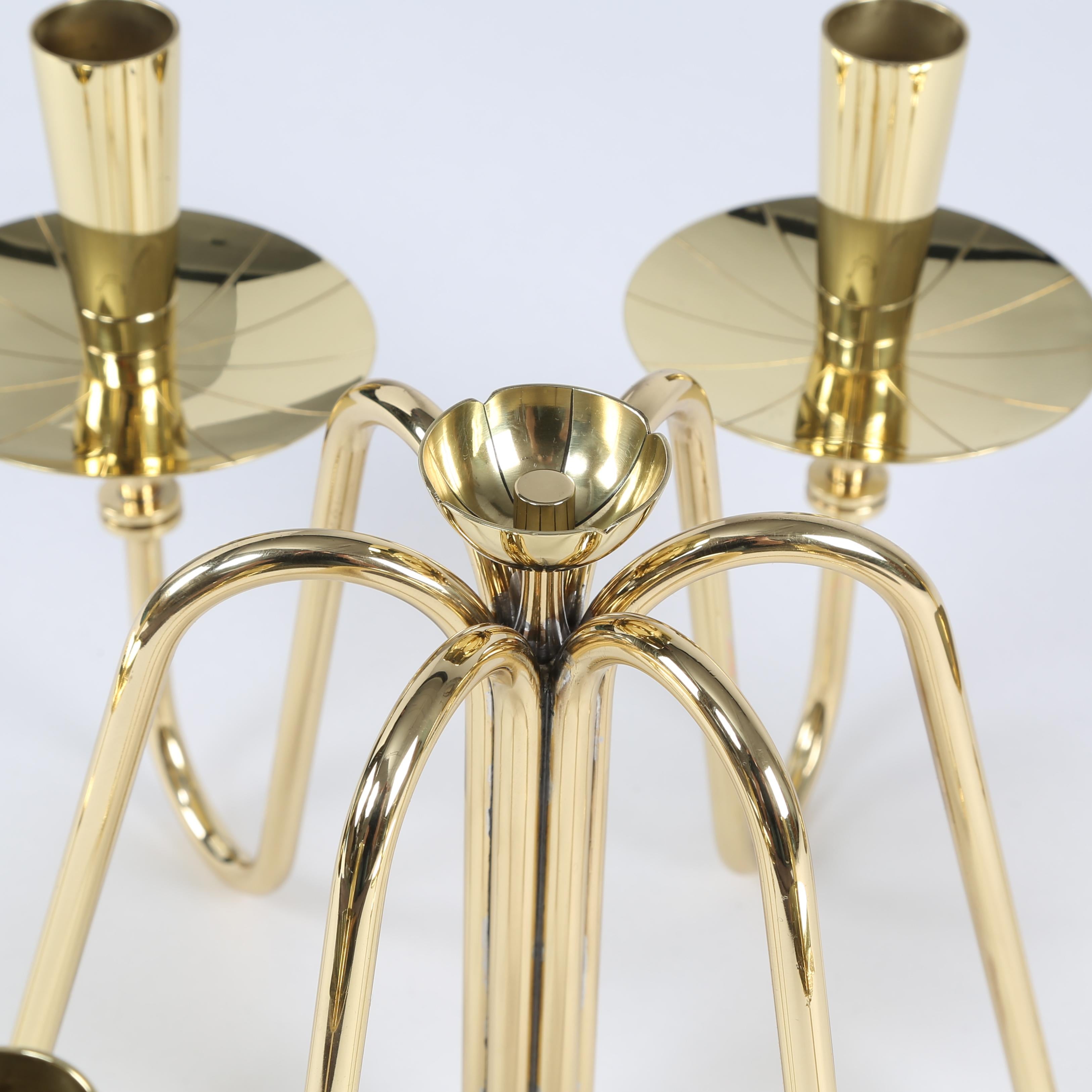 Hand-Crafted Tommi Parzinger Pair of Flower Candelabra in Polished Brass 1950s