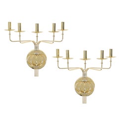 Tommi Parzinger Pair of Impressive 5 Arm Wall Sconces in Polished Brass, 1950s