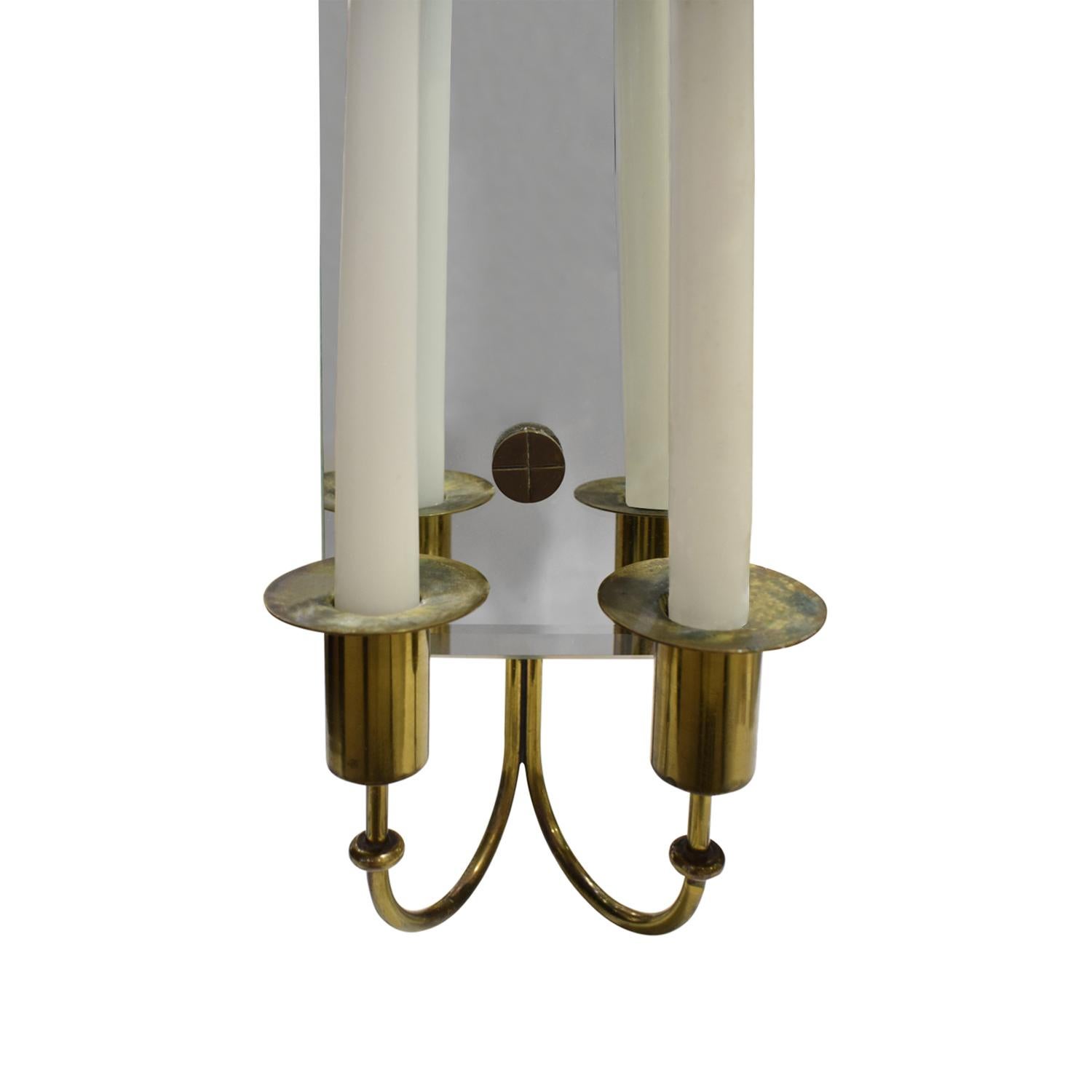 Tommi Parzinger Pair of Mirrored Sconces with Brass Candleholders, 1950s In Excellent Condition In New York, NY