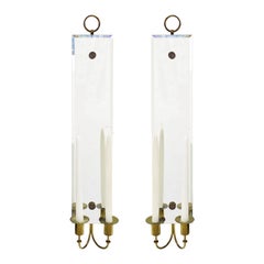 Tommi Parzinger Pair of Mirrored Sconces with Brass Candleholders, 1950s