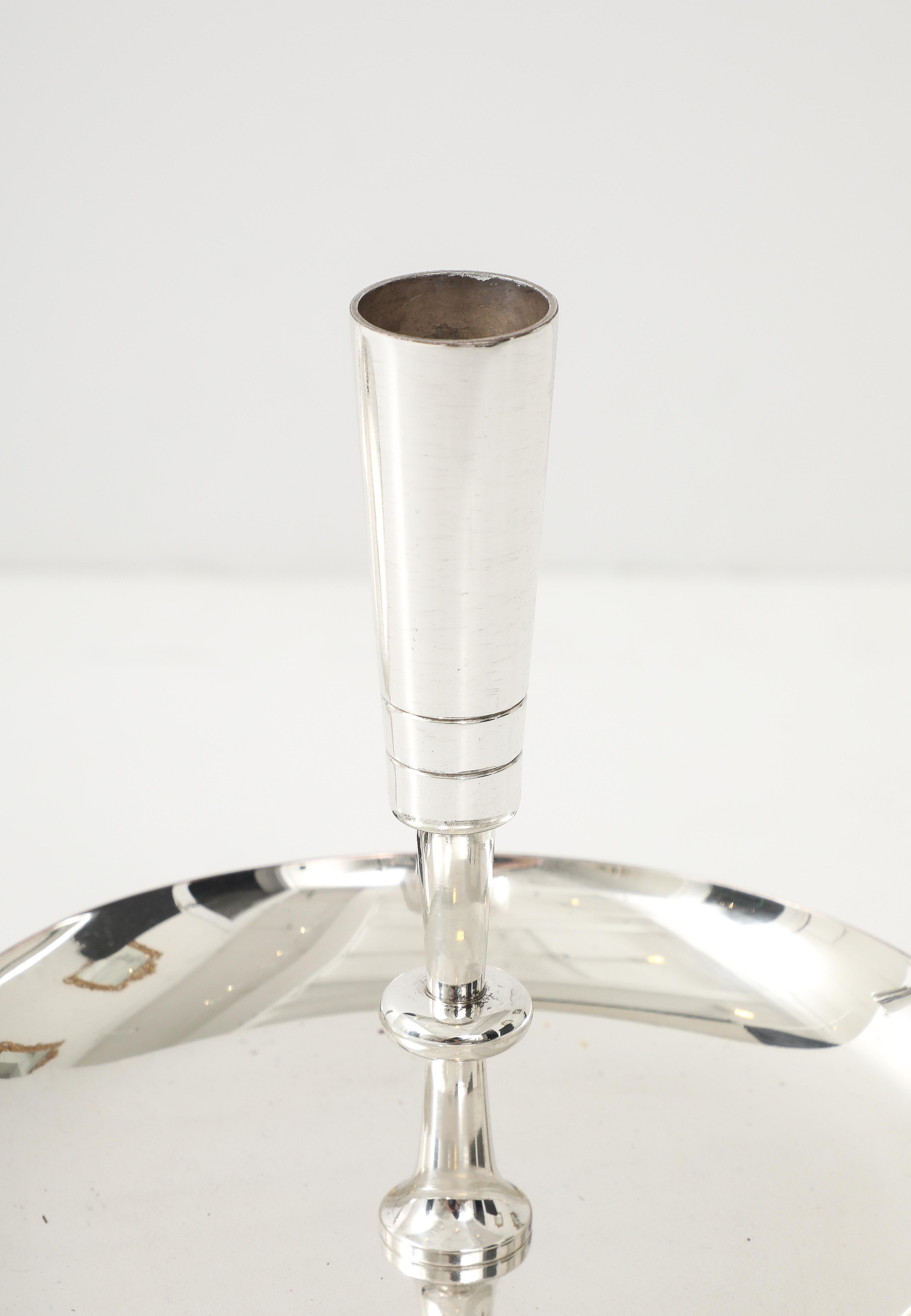 Tommi Parzinger Polished Nickel Candlesticks In Good Condition For Sale In New York, NY