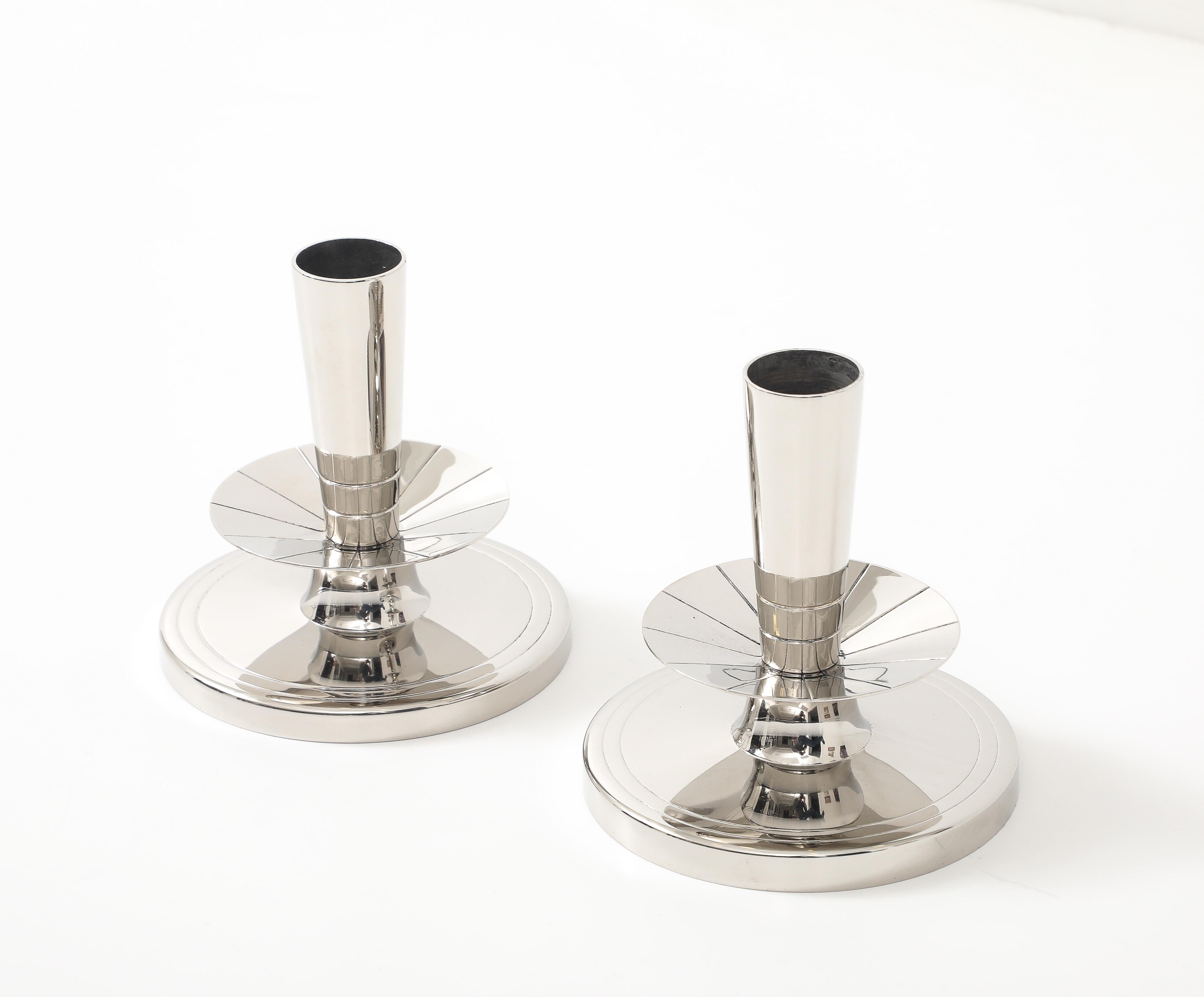 Tommi Parzinger Polished NIckel Candlesticks in vendita 2