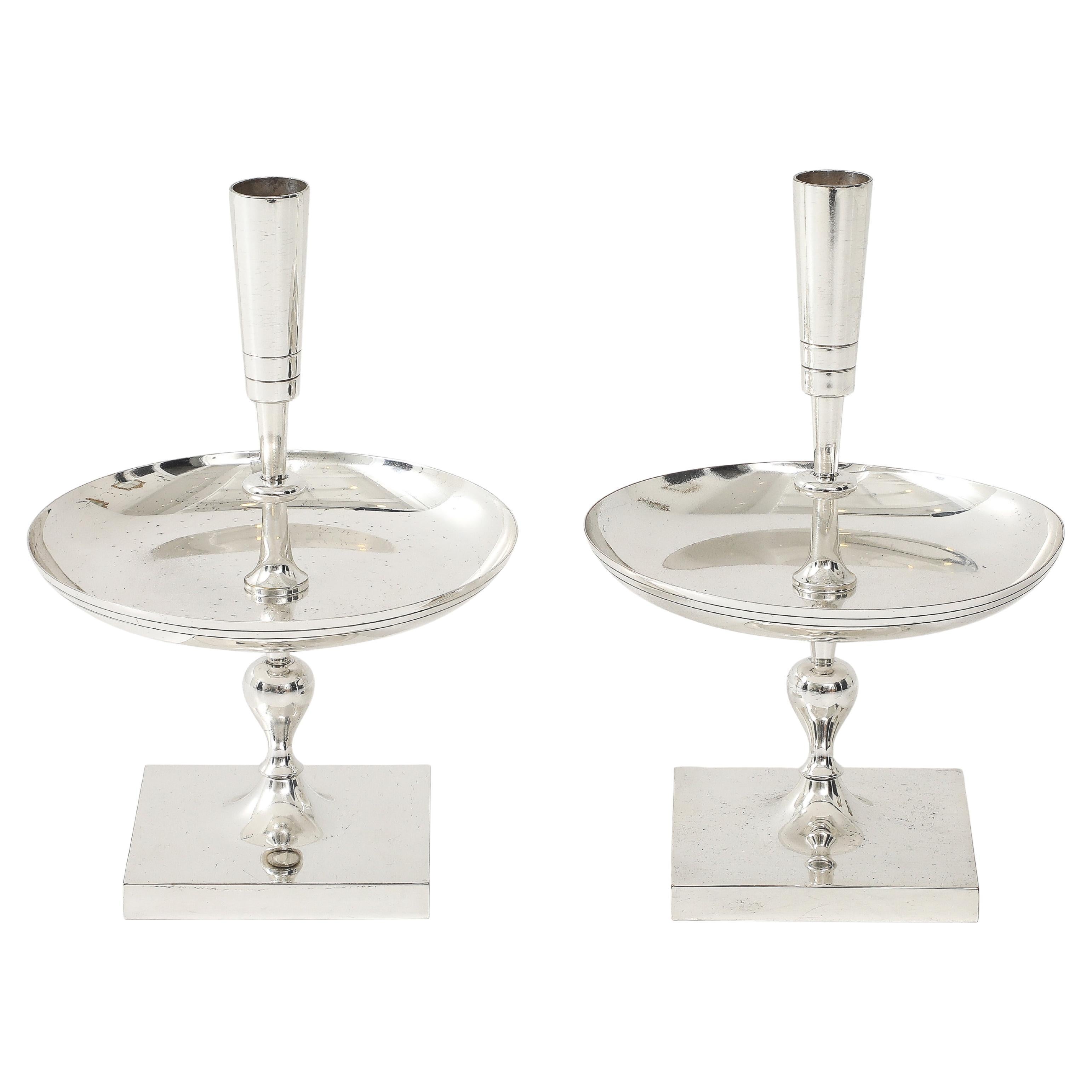 Tommi Parzinger Polished Nickel Candlesticks For Sale
