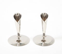 Tommi Parzinger Polished Nickel Calla Lily Candlesticks, 1960s