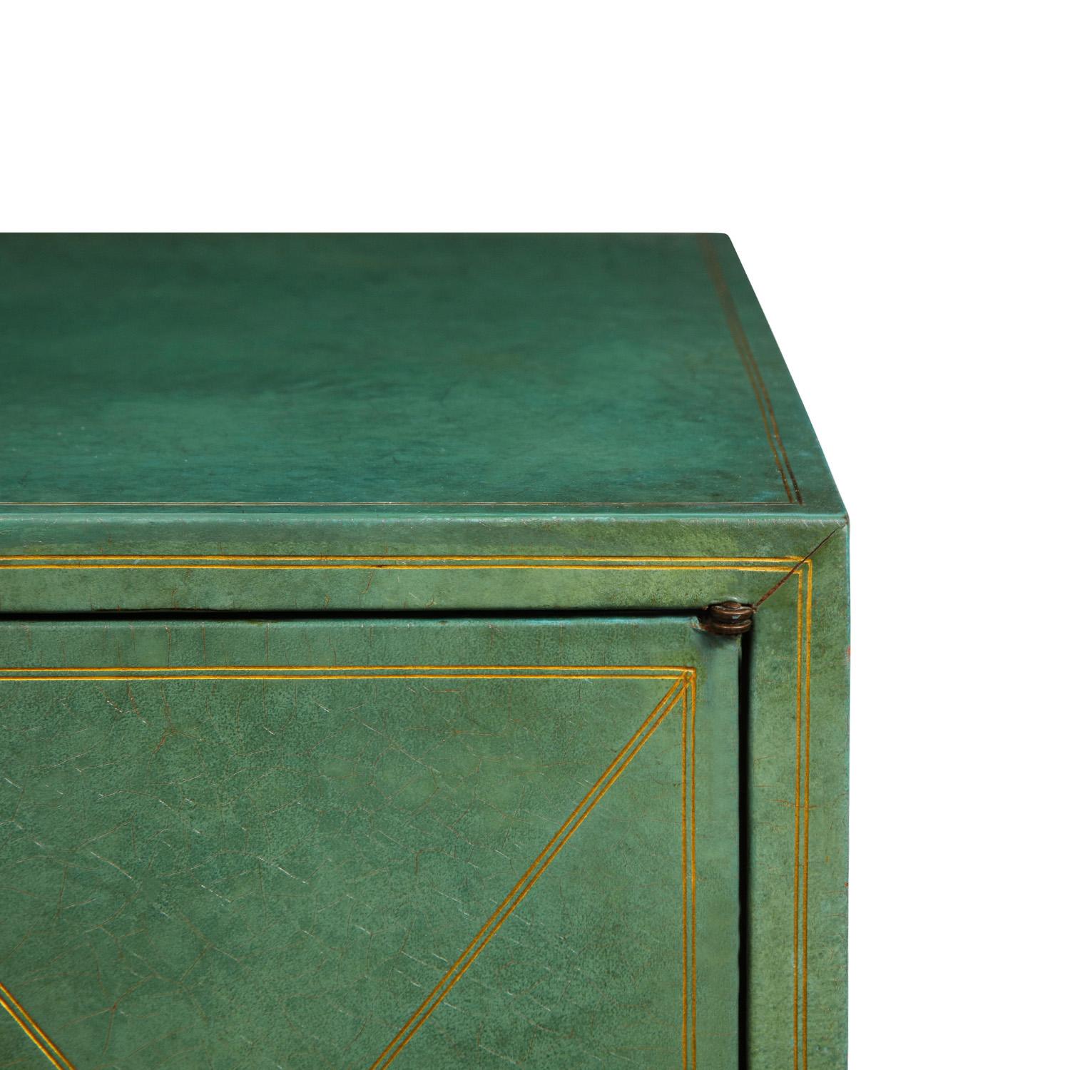 Hand-Crafted Tommi Parzinger Rare 4 Door Hand-Tooled Leather Credenza, 1940s