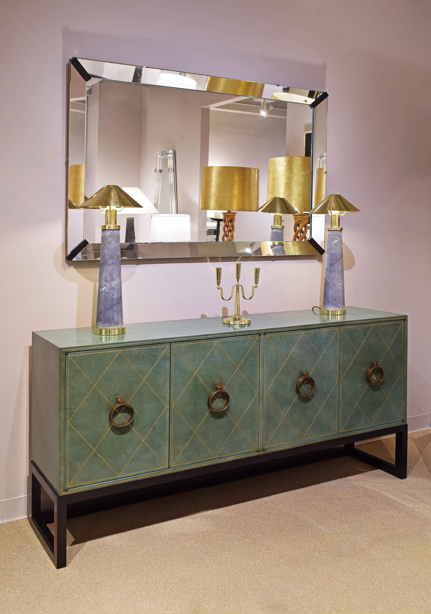Mid-20th Century Tommi Parzinger Rare 4 Door Hand-Tooled Leather Credenza, 1940s