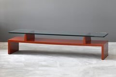 Tommi Parzinger, Rare Coffee Table, Red Lacquer Wood, Glass, Parzinger Originals