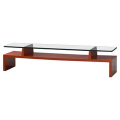 Tommi Parzinger, Rare Coffee Table, Red Lacquer Wood, Glass, Parzinger Originals