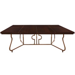 Tommi Parzinger Rare Dining Table with Bronze Base and Inlaid Mahogany Top 1950s