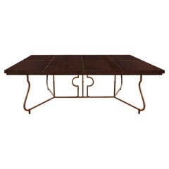 Tommi Parzinger Rare Dining Table with Bronze Base and Inlaid Mahogany Top 1950s