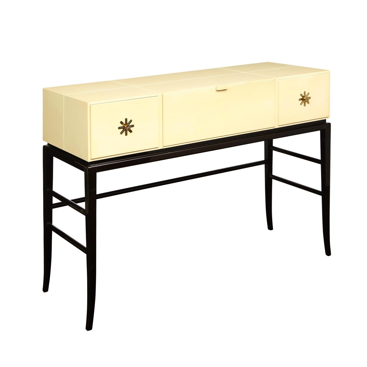 Mid-Century Modern Tommi Parzinger Rare Illuminated Vanity with Iconic Etched Pulls, 1960s