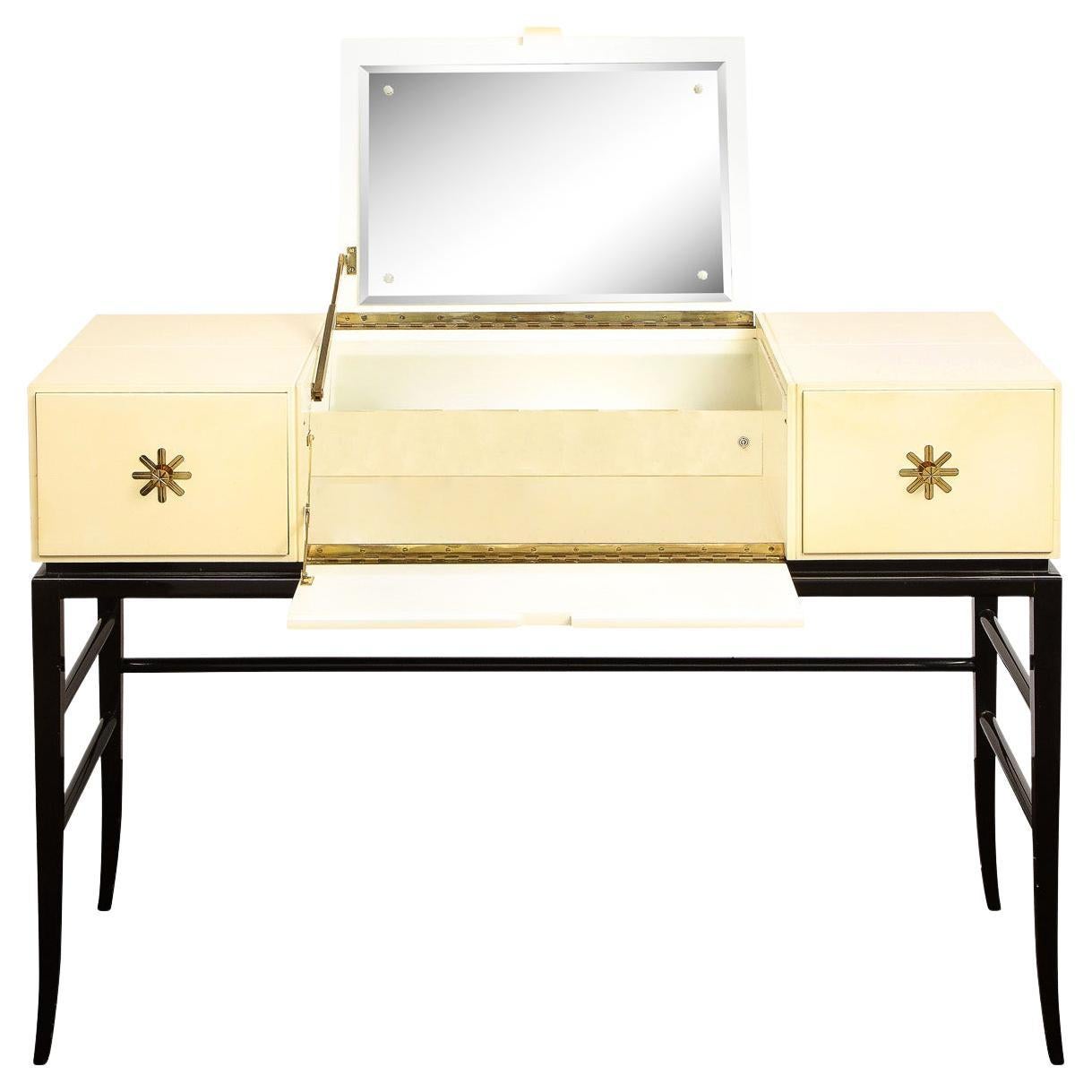 Tommi Parzinger Rare Illuminated Vanity with Iconic Etched Pulls, 1960s
