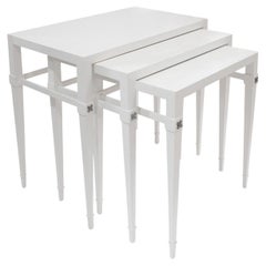Tommi Parzinger Rare Set of 3 Nesting Tables in White Lacquer 1940s, 'Signed'
