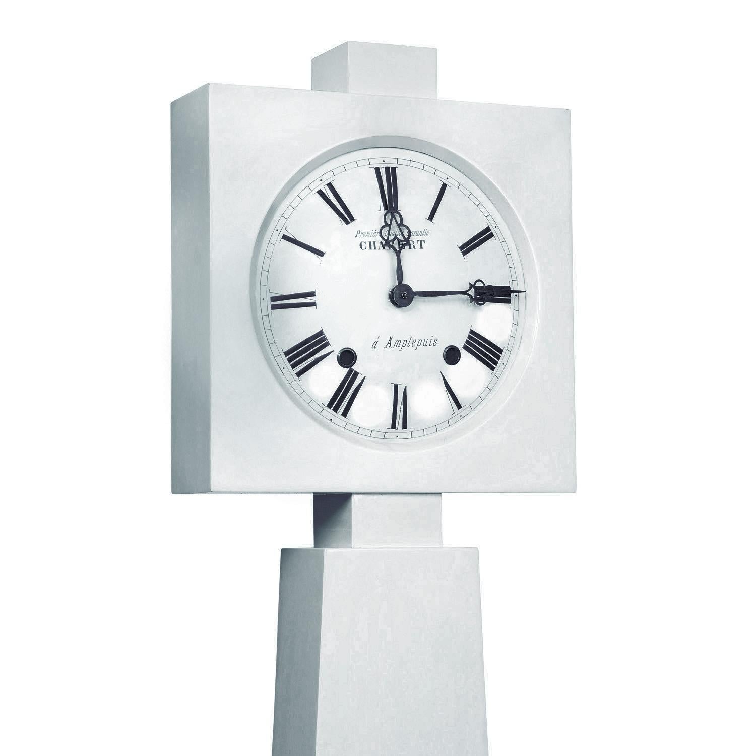 American Tommi Parzinger Rare Standing Clock in Pale Gray Lacquer 1950s (signed)