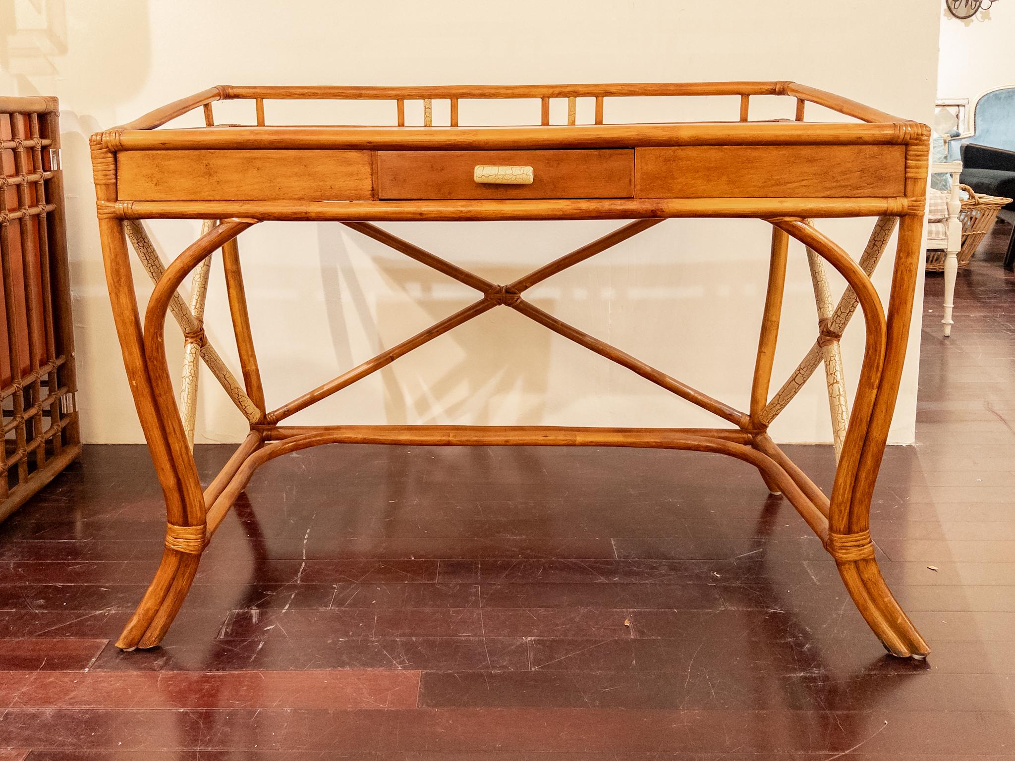 Mid-Century Modern Tommi Parzinger Rattan Desk by Willow and Reed