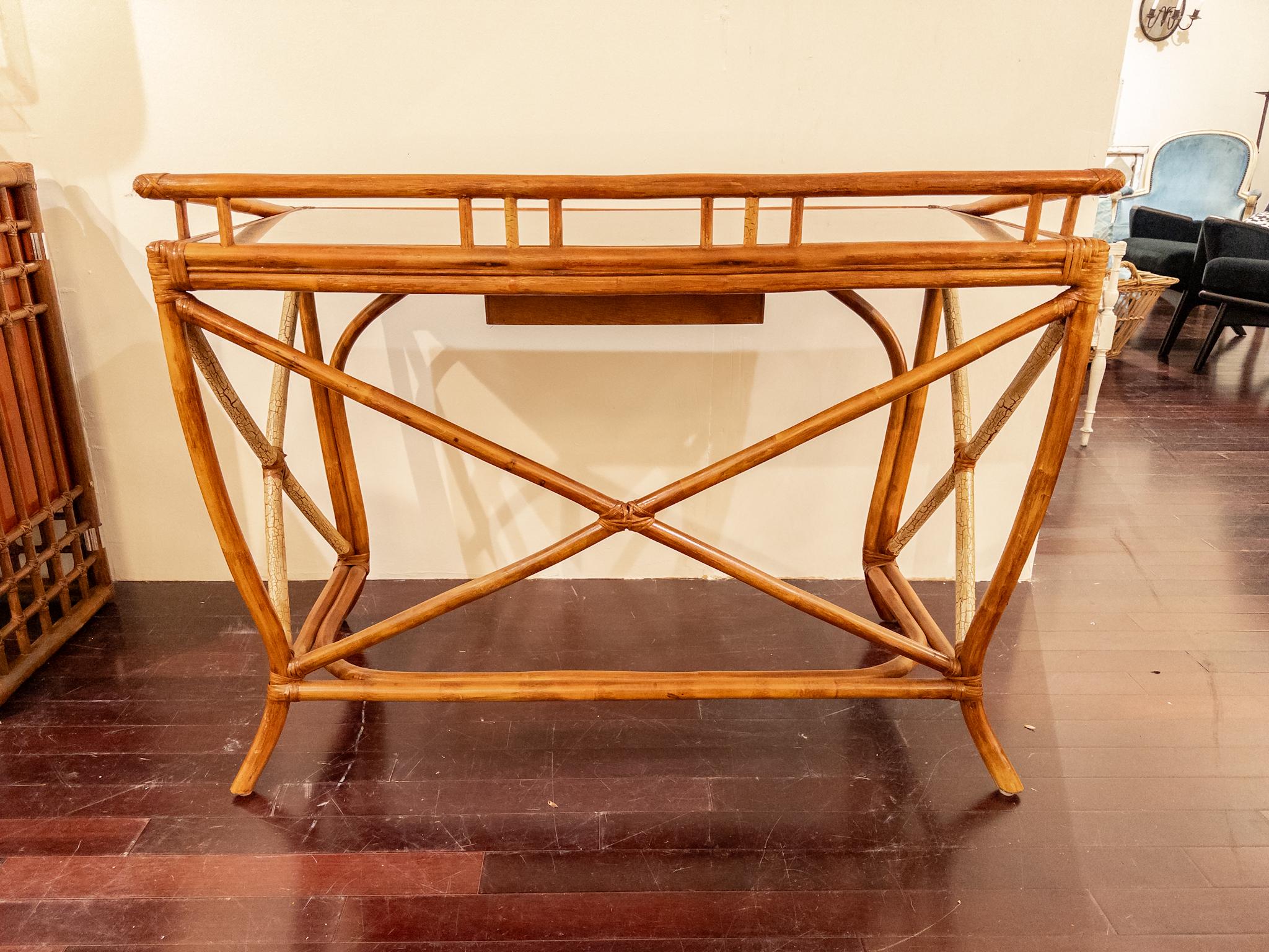 Mid-20th Century Tommi Parzinger Rattan Desk by Willow and Reed