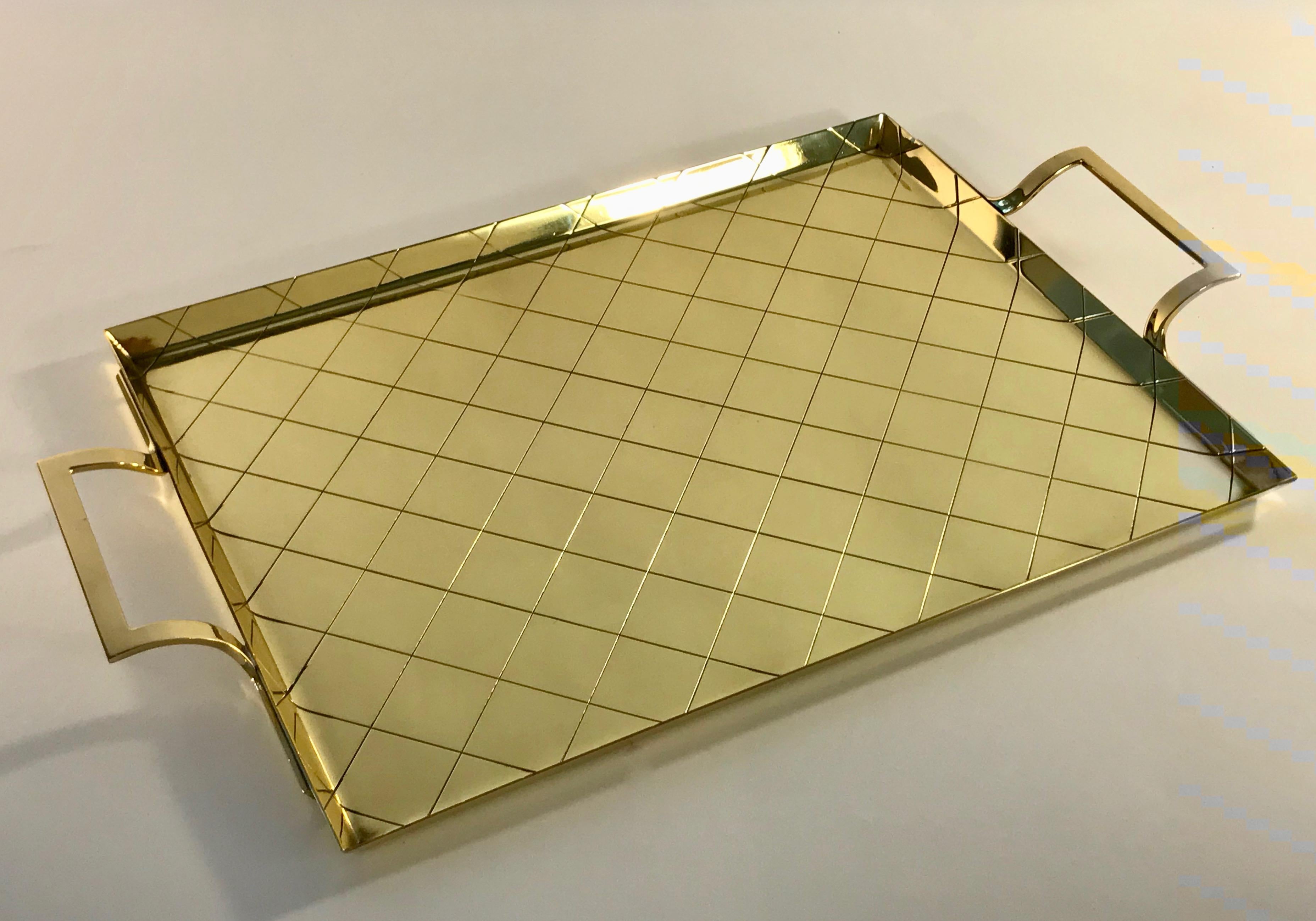 American Tommi Parzinger Rectangular Brass Handled Tray for Dorlyn Silversmiths