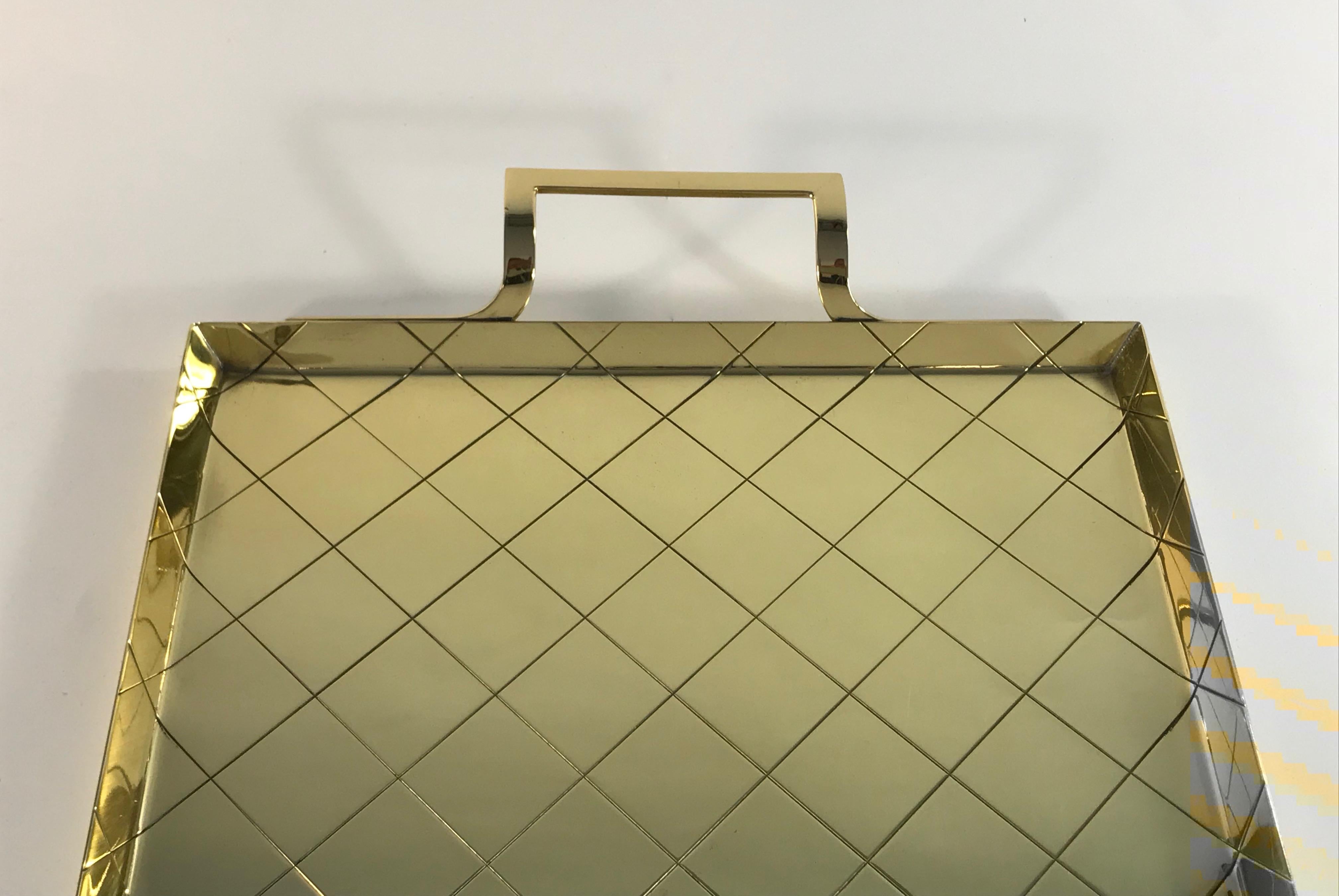 Mid-20th Century Tommi Parzinger Rectangular Brass Handled Tray for Dorlyn Silversmiths