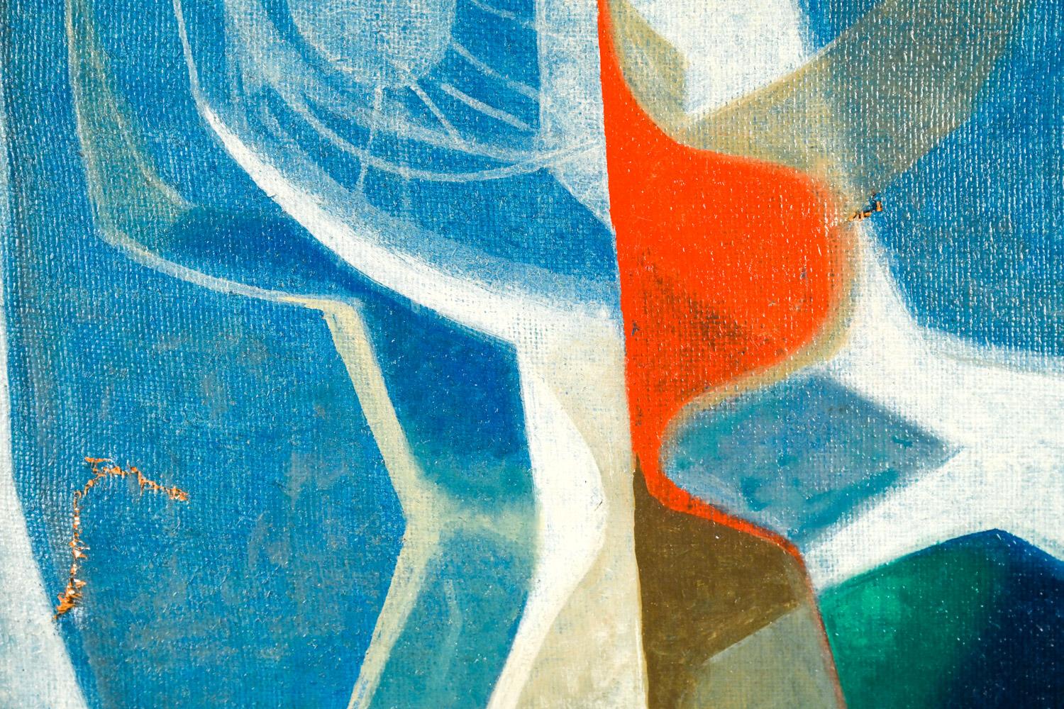 Abstraktes Ölgemälde auf Sackleinen von Tommi Parzinger, „Rose red, Lily white“, 1969 im Zustand „Starke Gebrauchsspuren“ im Angebot in Norwalk, CT