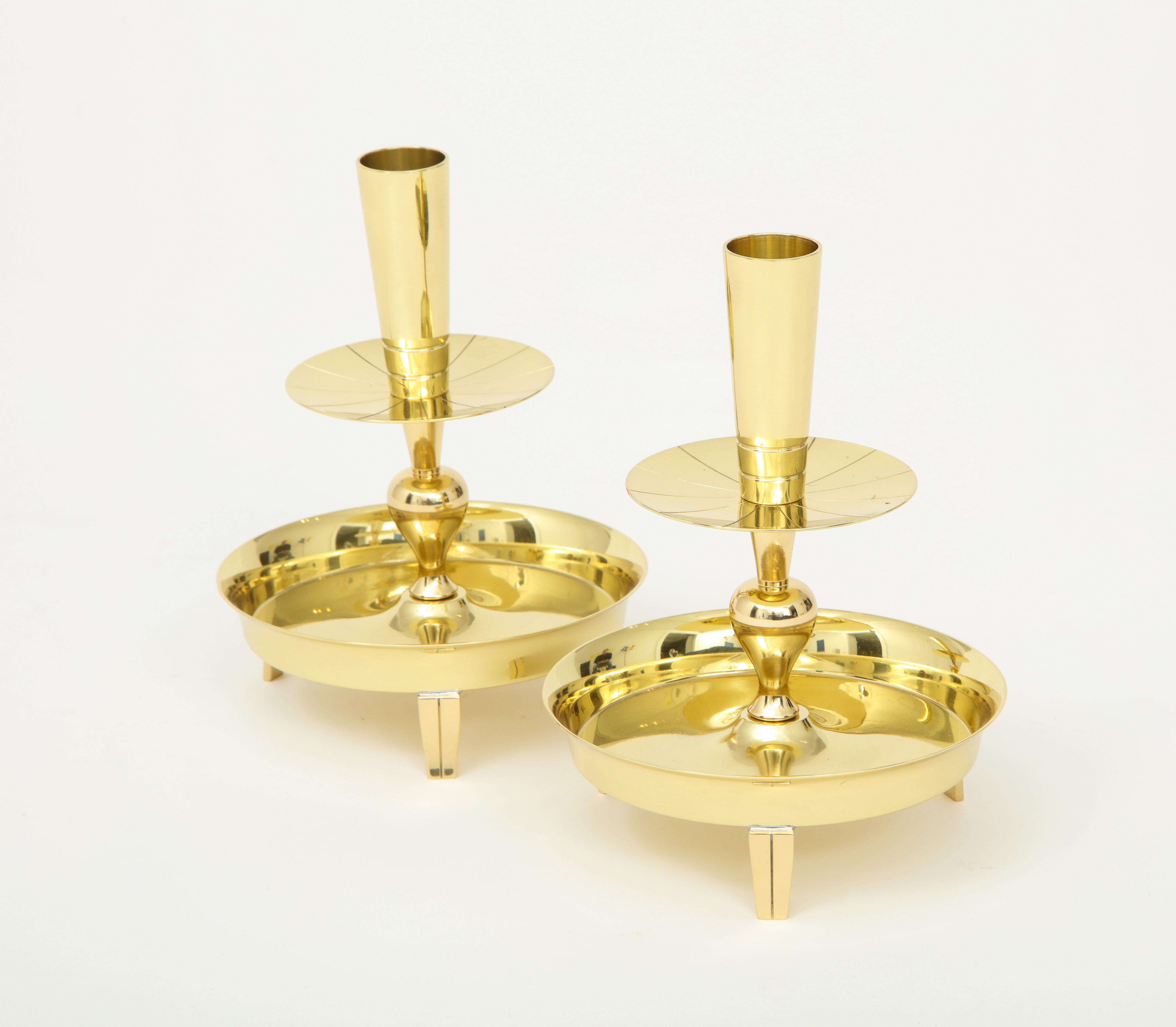American Tommi Parzinger Round Brass Candlesticks For Sale