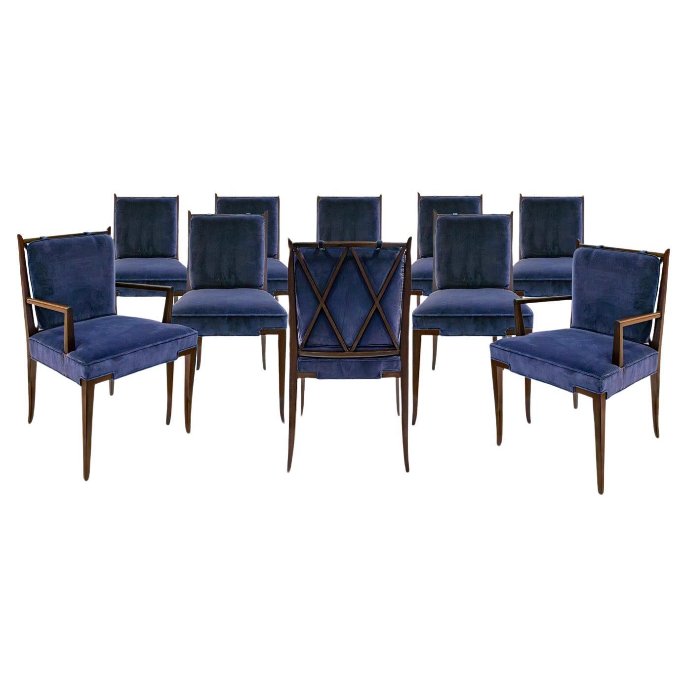 Set aus 10 eleganten Esszimmerstühlen von Tommi Parzinger mit dekorativer Rückenlehne, 1950er Jahre