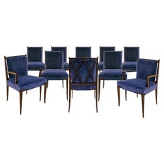 Tommi Parzinger Set of 10 Elegant Dining Chairs with Decorative Backs 1950s