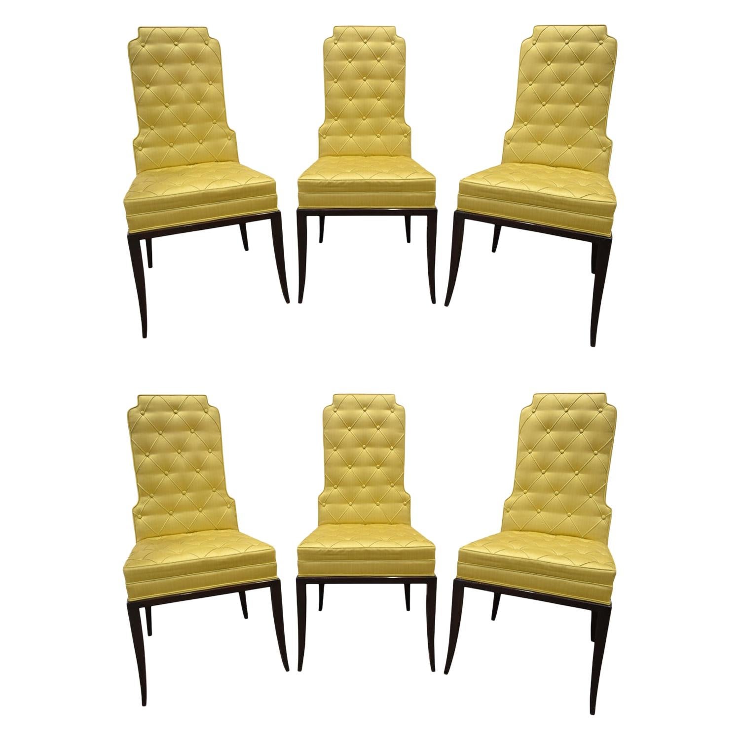 Tommi Parzinger Set of 6 Dining Chairs With Tufted Backs 1950s