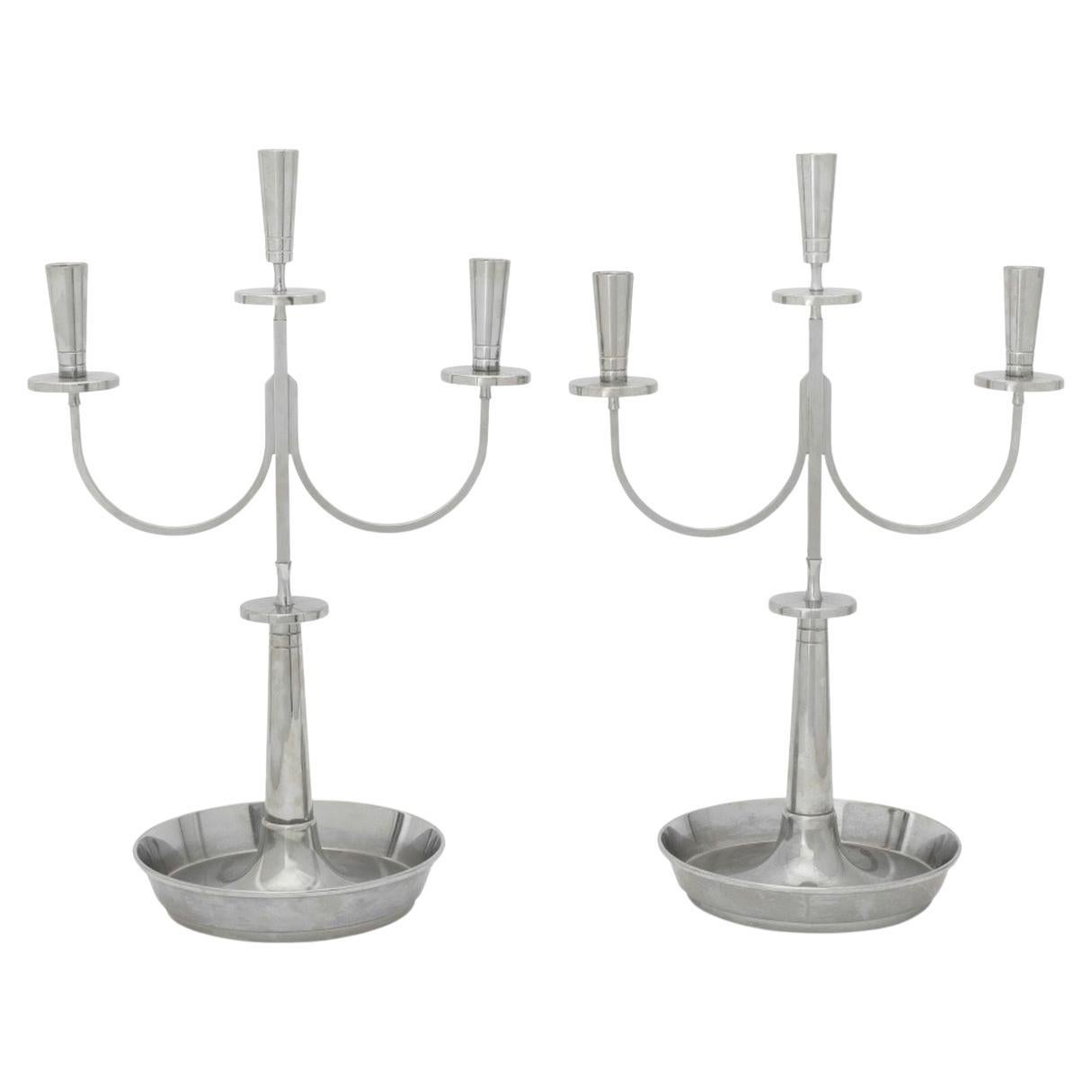 Tommi Parzinger Chandelier en métal argenté, paire