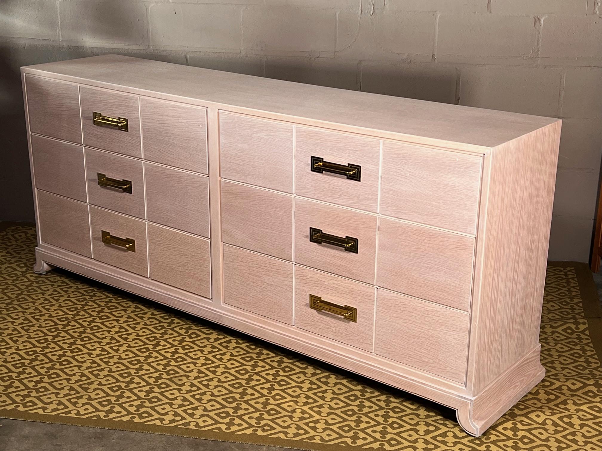 Tommi Parzinger Six Drawer Dresser in Pickled Oak For Sale 1