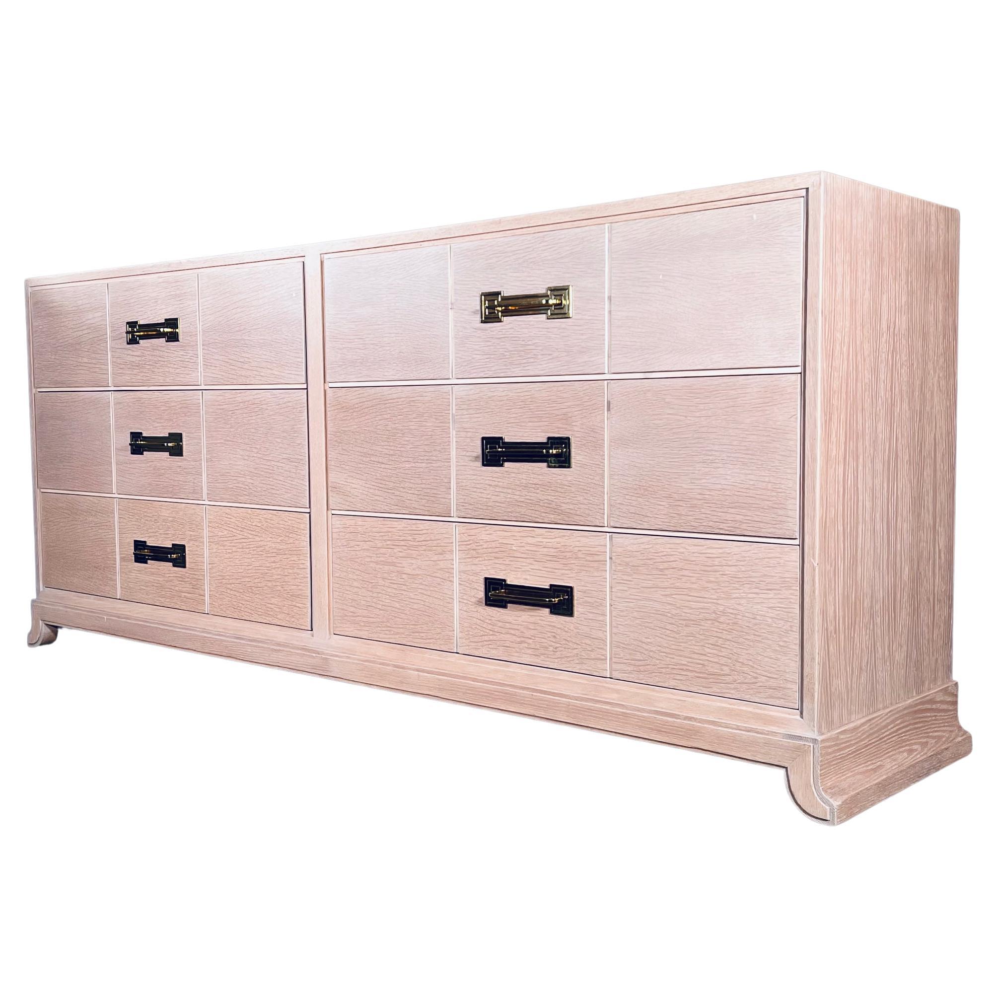 Tommi Parzinger Six Drawer Dresser in Pickled Oak For Sale