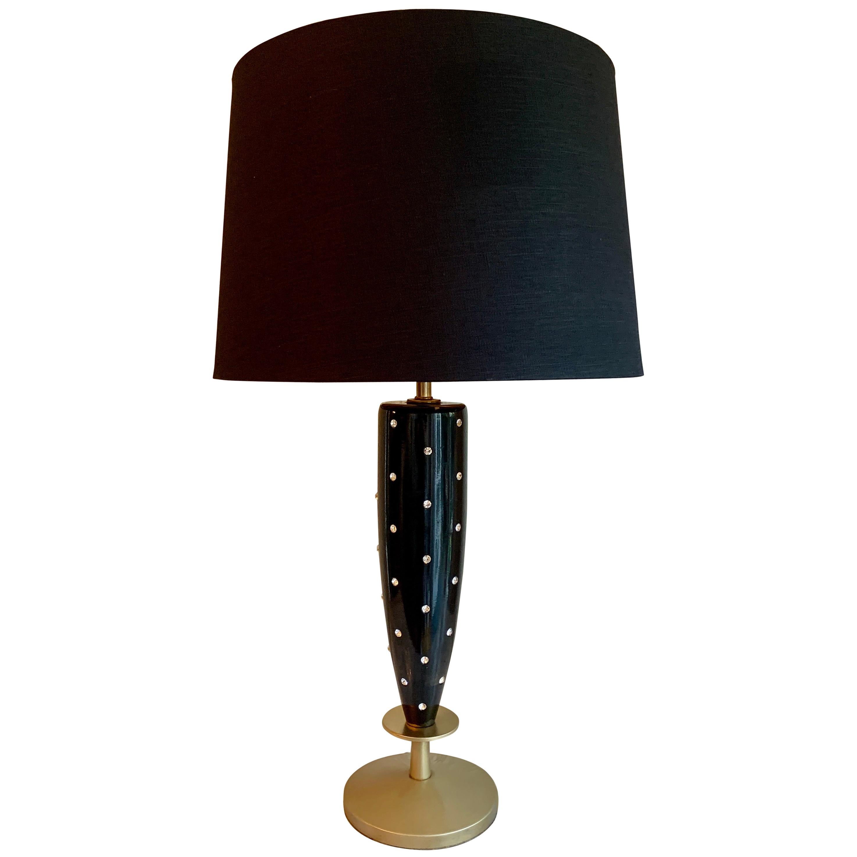 Tommi Parzinger Studded Lamp with Silk Shade For Sale