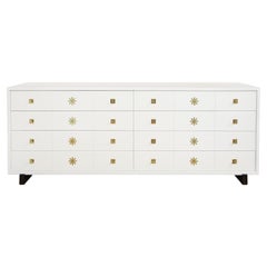 Tommi Parzinger Stunning Long Chest of Drawers with Iconic Hardware 1950s