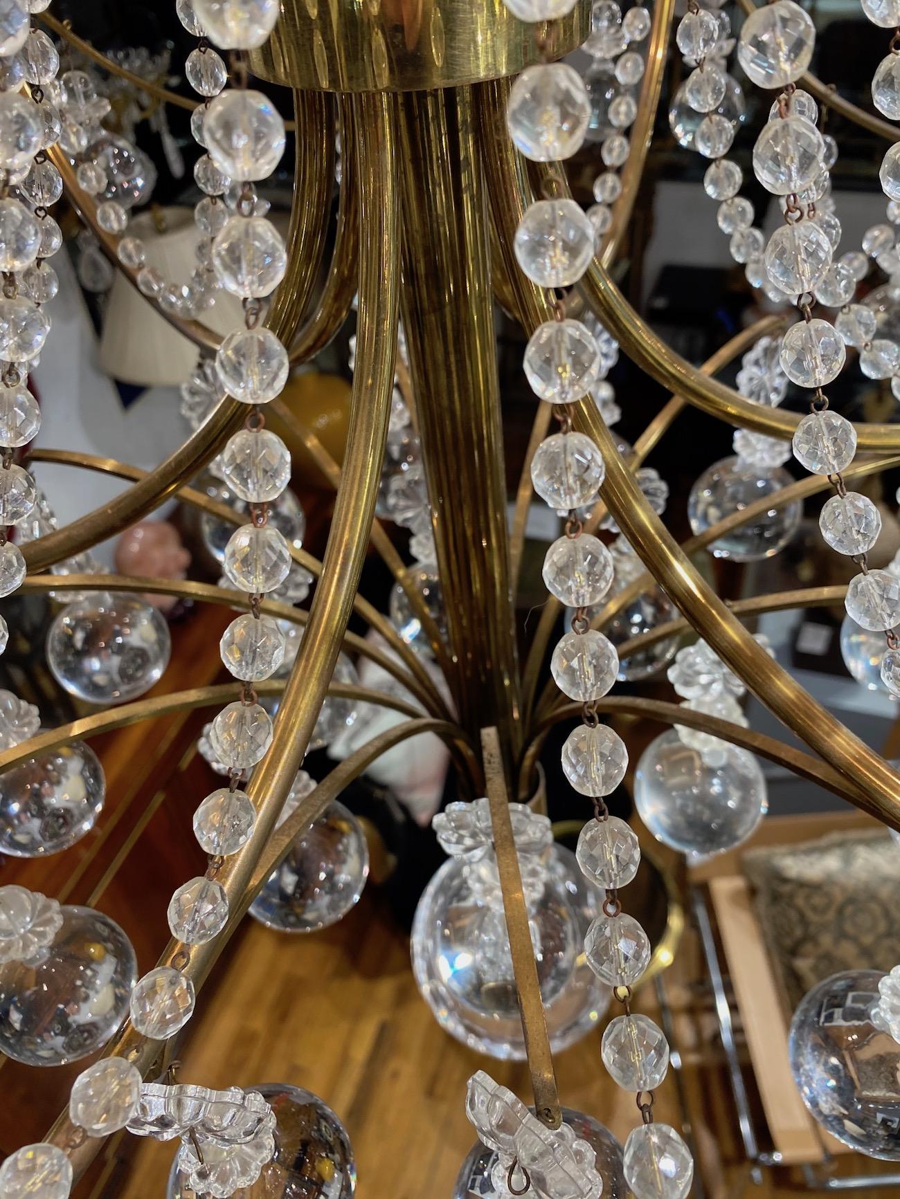 Tommi Parzinger Style 1950s Hollywood Regency Brass & Crystal Chandelier 8