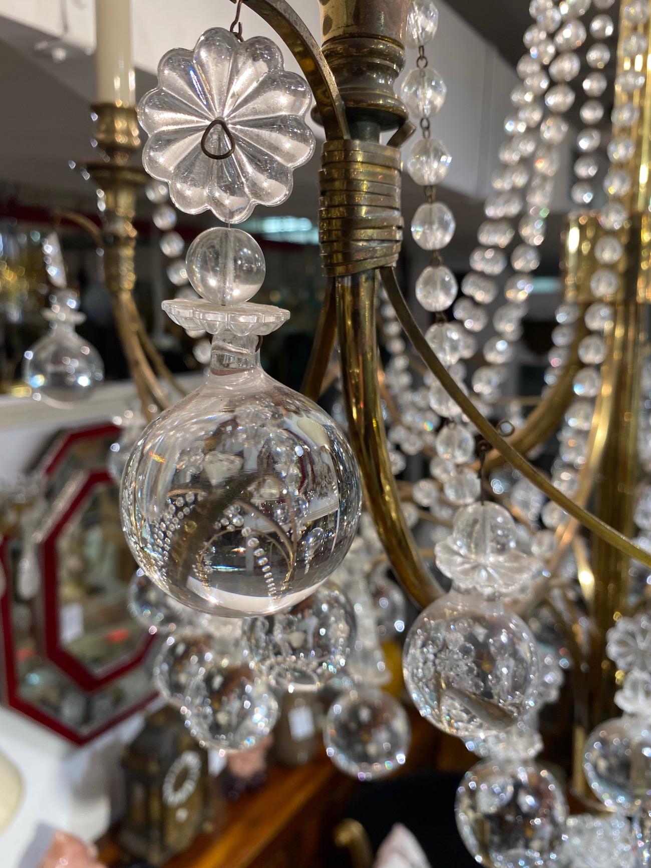 Tommi Parzinger Style 1950s Hollywood Regency Brass & Crystal Chandelier 2