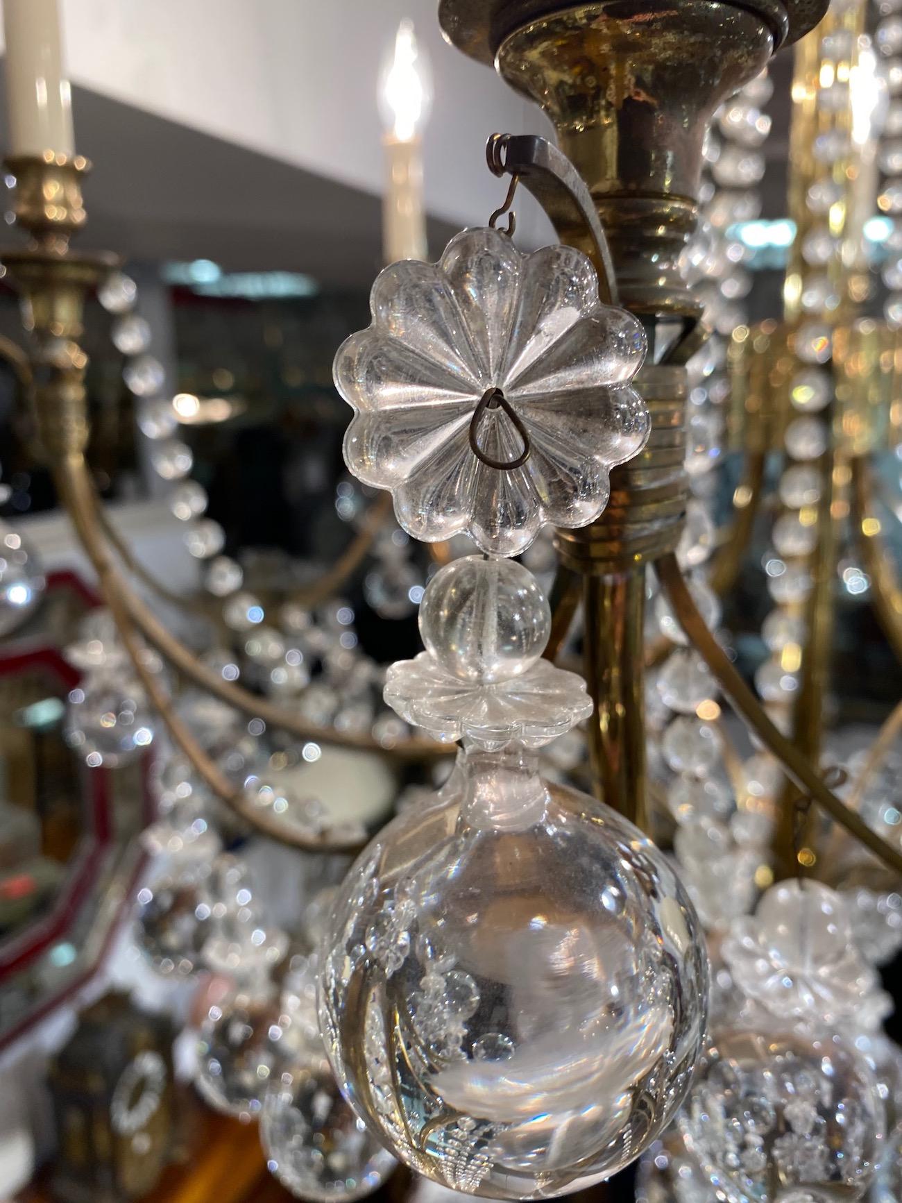 Tommi Parzinger Style 1950s Hollywood Regency Brass & Crystal Chandelier 3