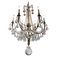 Tommi Parzinger Style 1950s Hollywood Regency Brass & Crystal Chandelier