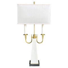 Tommi Parzinger Style 1950s Two-light Brass and Ceramic Bouilotte Lamp