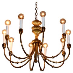 Tommi Parzinger Style Brass 10-Arm / Torchère Art Deco Style Chandelier