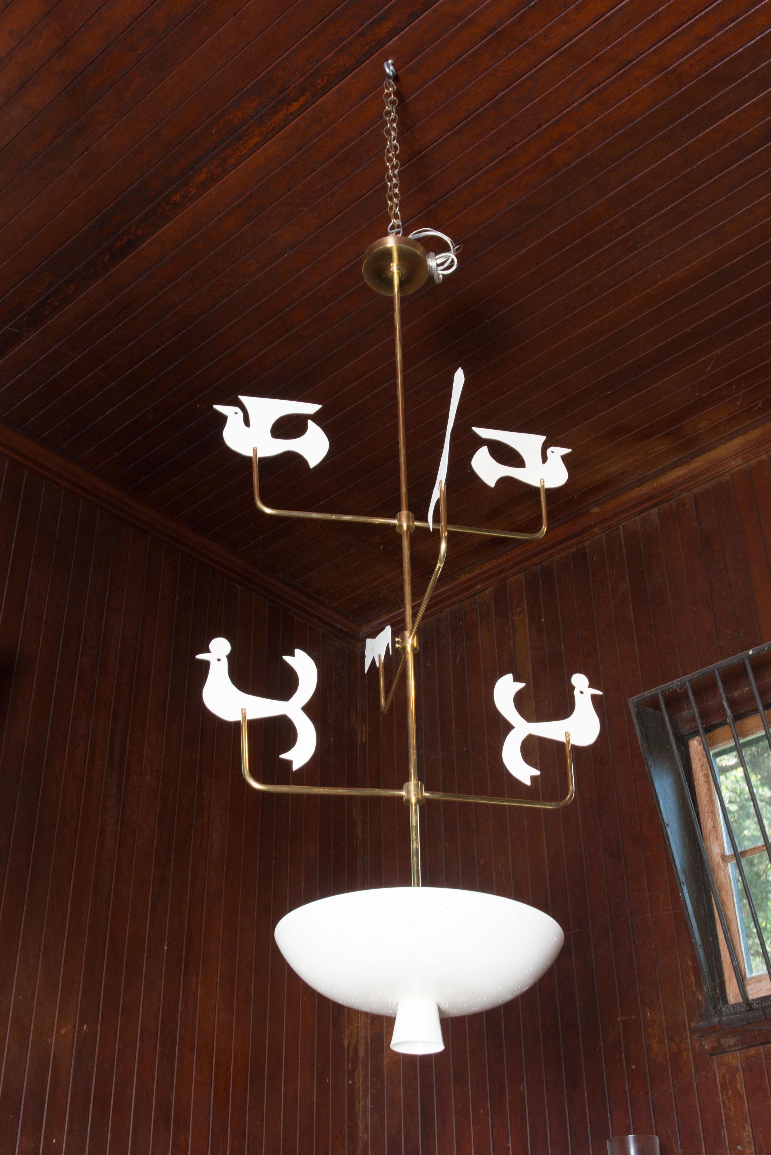 Tommi Parzinger style Brass & Aluminum Bird Uplight Chandelier 4