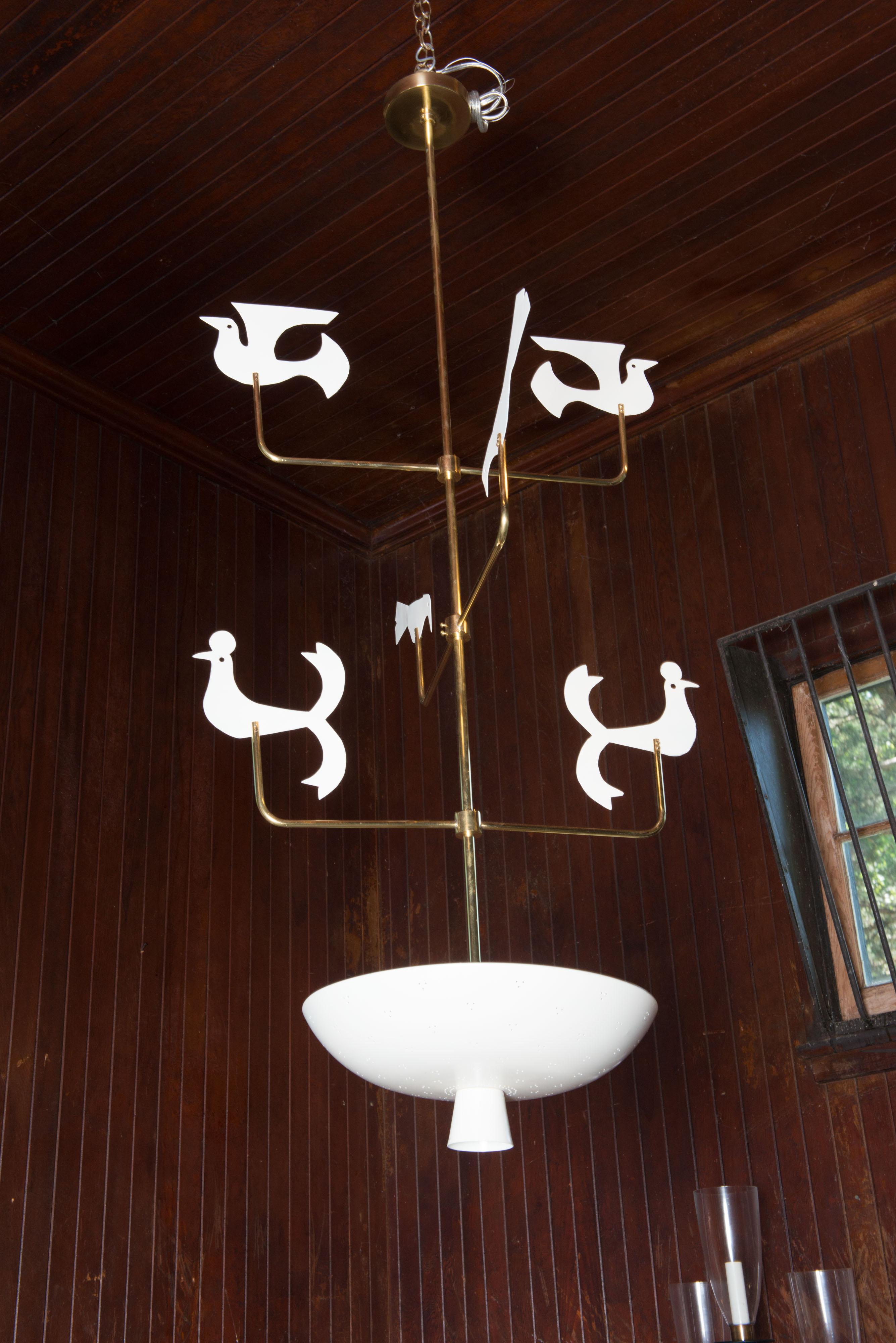 Tommi Parzinger style Brass & Aluminum Bird Uplight Chandelier 5