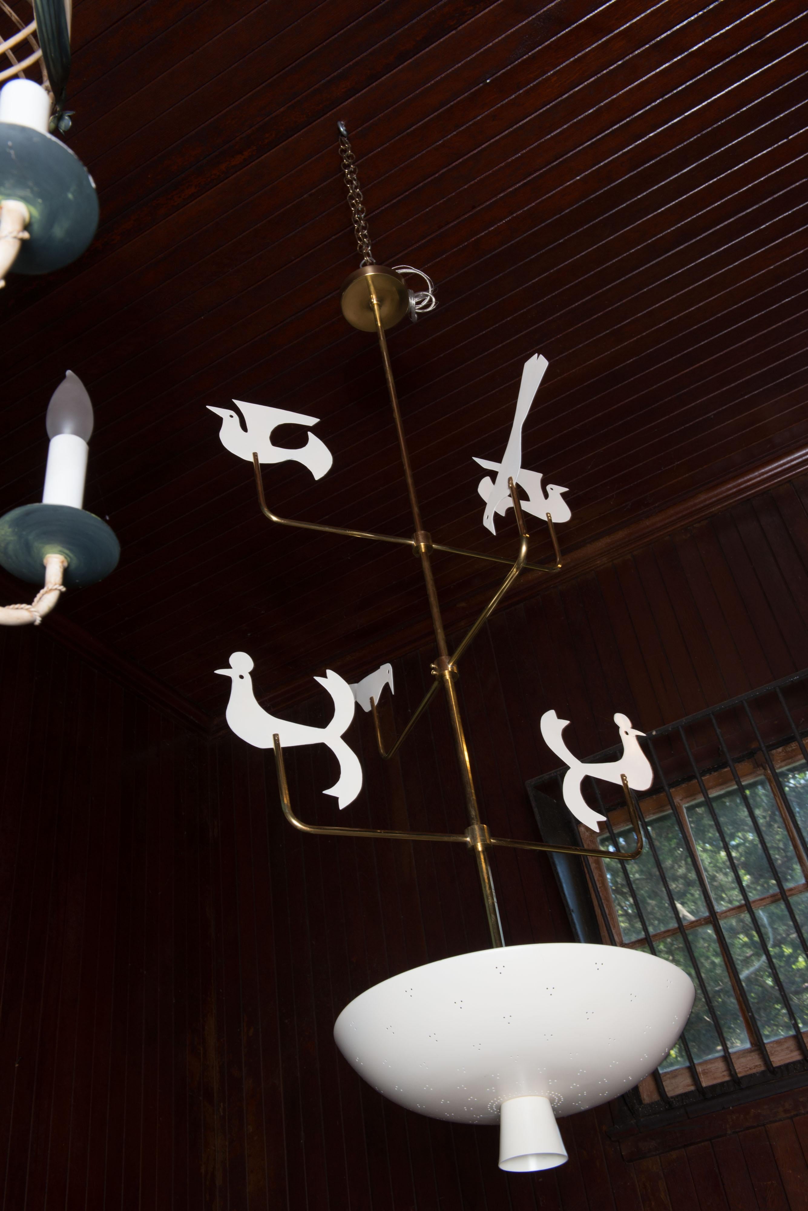 American Tommi Parzinger style Brass & Aluminum Bird Uplight Chandelier
