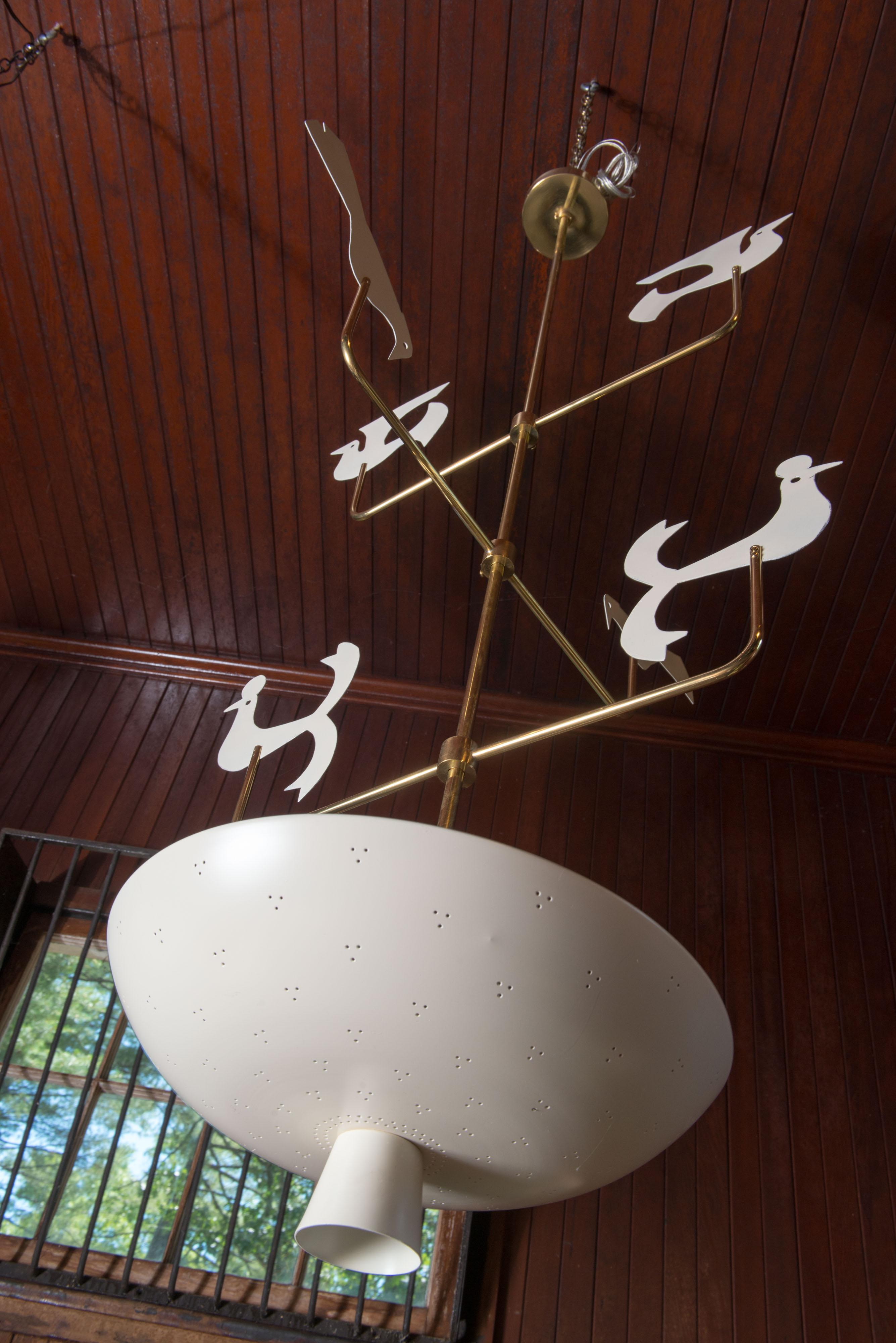 Tommi Parzinger style Brass & Aluminum Bird Uplight Chandelier In Good Condition In Stamford, CT